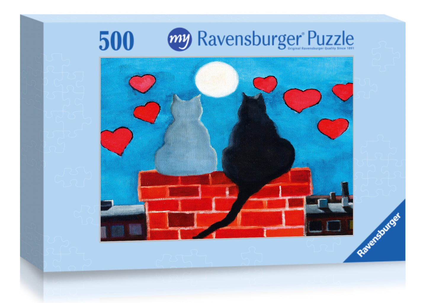 Puzzle «2 Katzen auf Kamin zwischen Herzen»