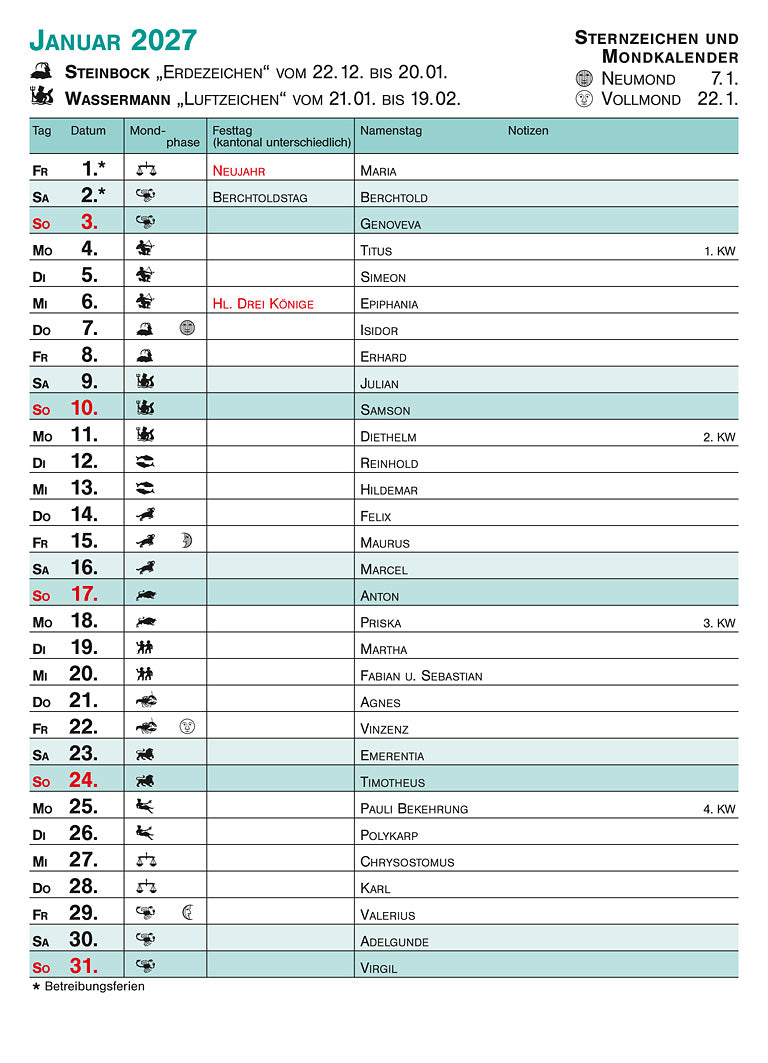 Calendrier 2027