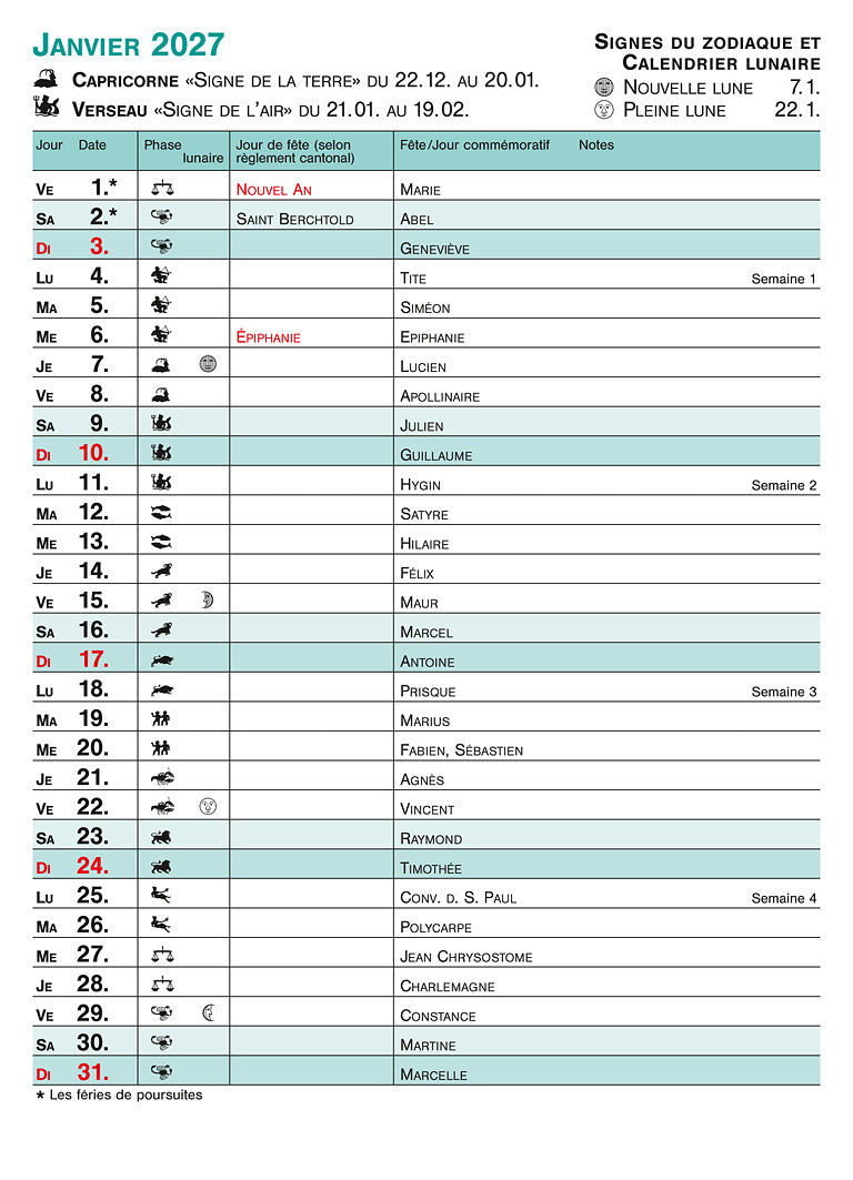 Calendrier 2027