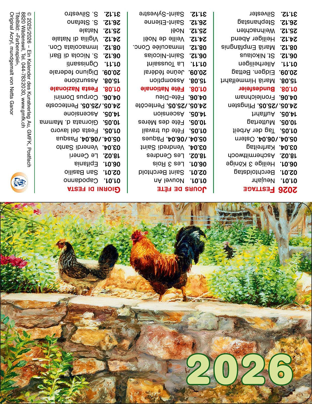 Calendario tascabile gioco di colori 2026