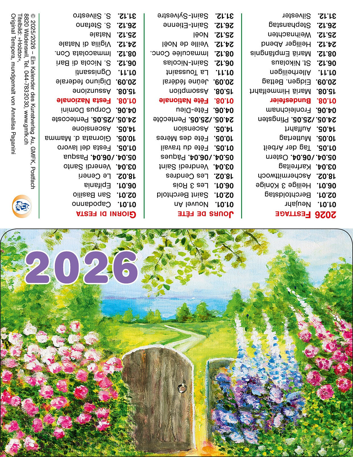 Calendario tascabile porta in legno 2026