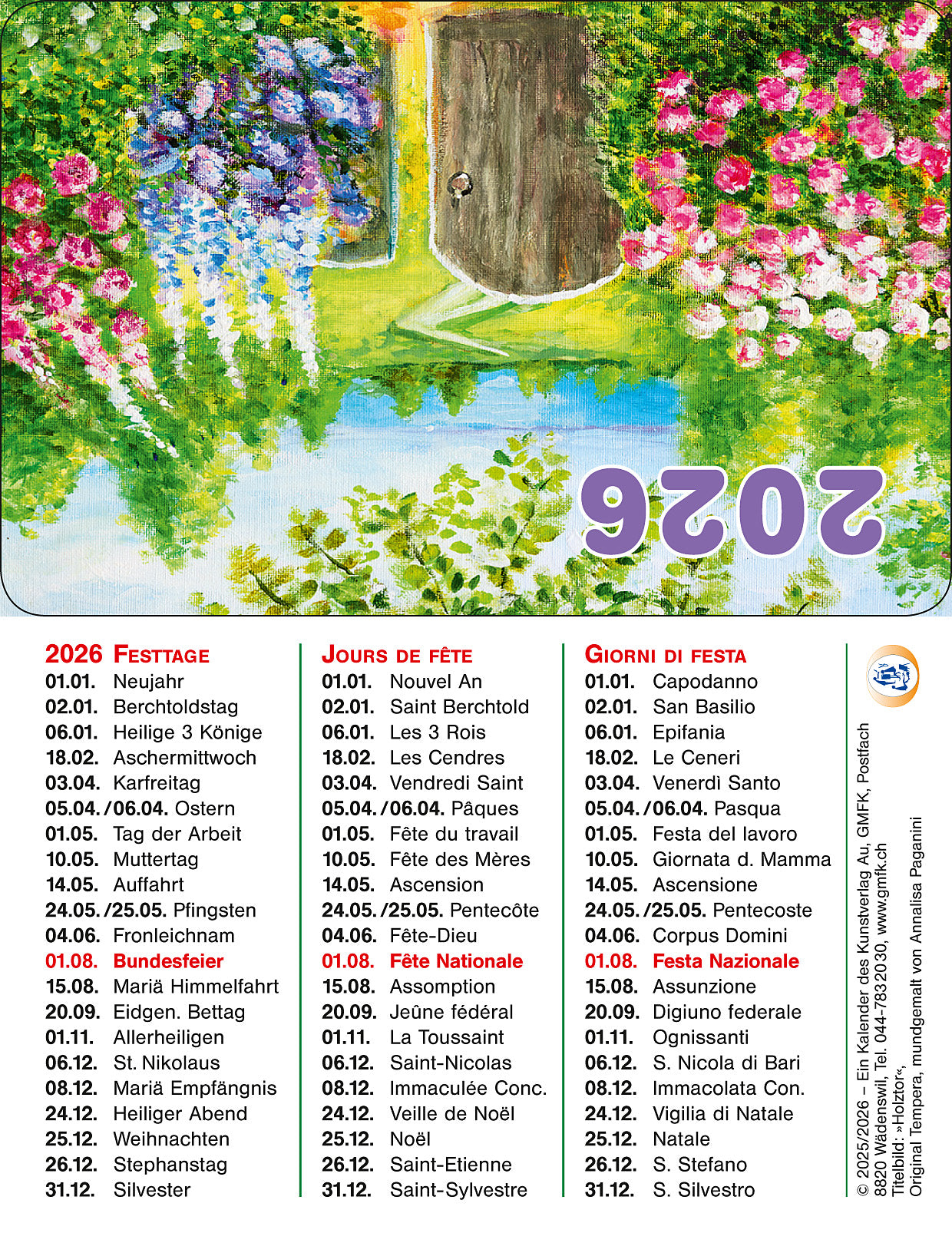 Calendario tascabile porta in legno 2026