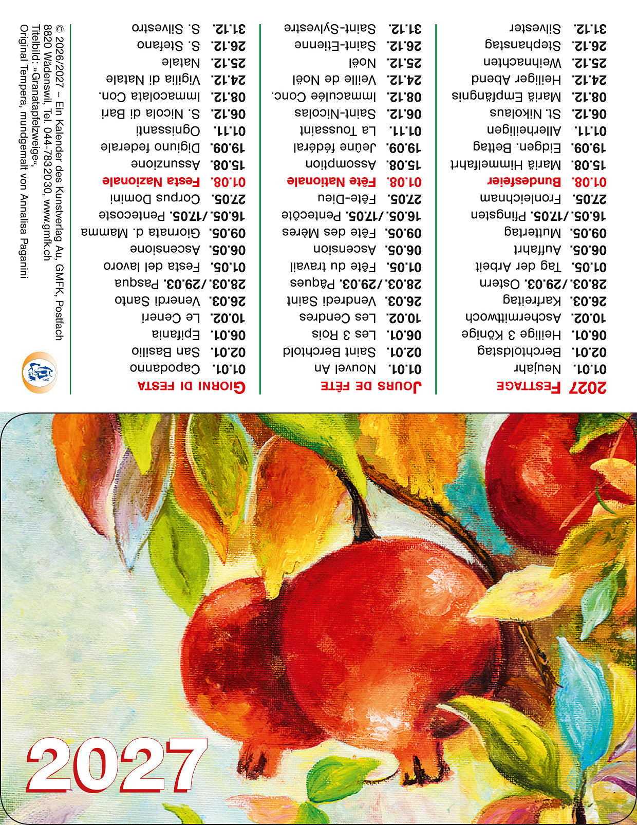 Pocketkalender Granatäpfel 2027
